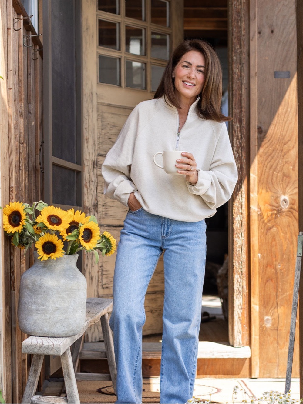 Brunette The Label Cream Half-Zip Sweater